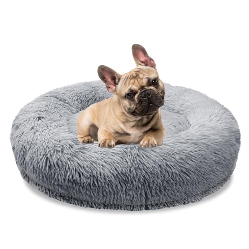 bluzelle Orthopädisches Hundebett für Mittelgroße Hunde, 70cm Donut Kissen Waschbar Memory Foam Rund, Hundekorb Hundekissen Flauschig Plüsch Kunstfell Weich, Farbe:Hellgrau von bluzelle