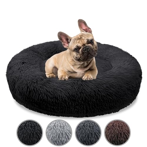 bluzelle Orthopädisches Hundebett für Mittelgroße Hunde, 70cm Donut Kissen Waschbar Memory Foam Rund, Hundekorb Hundekissen Flauschig Plüsch Kunstfell Weich, Farbe:Schwarz von bluzelle