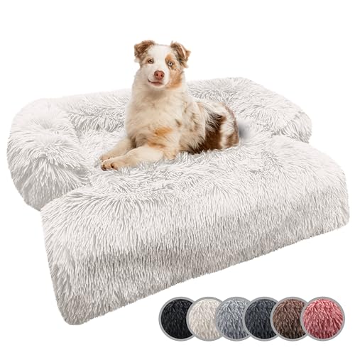 bluzelle Sofaschutz Hundebett für große Hunde, Hundedecke für Couch Sofa Cover, Plüsch-Fell Hundesofa Schutzdecke Hundematte rutschfest Wasserdicht Waschbar Abnehmbarer Bezug, Farbe:Cream von bluzelle