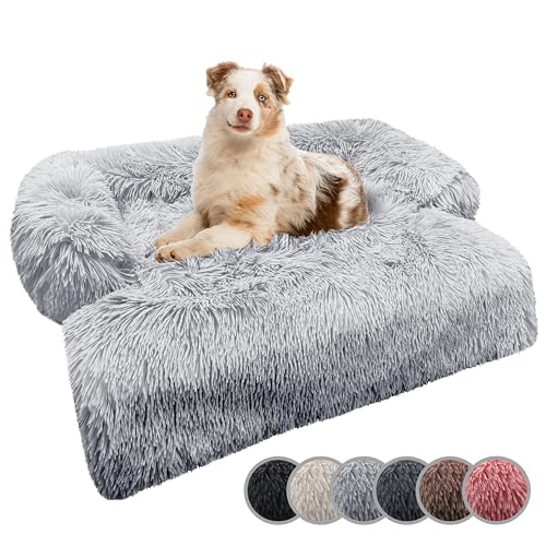 bluzelle Sofaschutz Hundebett für große Hunde, Hundedecke für Couch Sofa Cover, Plüsch-Fell Hundesofa Schutzdecke Hundematte rutschfest Wasserdicht Waschbar Abnehmbarer Bezug, Farbe:Hellgrau von bluzelle