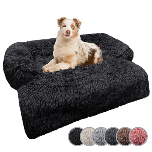 bluzelle Sofaschutz Hundebett für große Hunde, Hundedecke für Couch Sofa Cover, Plüsch-Fell Hundesofa Schutzdecke Hundematte rutschfest Wasserdicht Waschbar Abnehmbarer Bezug, Farbe:Schwarz von bluzelle