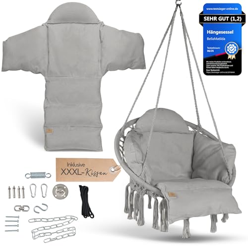 BELLAMATILDA® Premium Hängesessel mit Korb & XXL Kissen + 360° Montagezubehör Outdoor & Indoor Hängeschaukel Hängesitz/Hängestuhl für Garten, Wohnzimmer, Balkon, Terrasse - Hängekorb bis 150kg-(G-G) von bm BELLAMATILDA