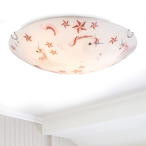 bmf-versand Deckenlampe Kinderzimmer Einhorn inkl Pflegetuch - Kinderleuchte Deckenleuchte für Junge Mädchen Baby - Deckenstrahler Schlafzimmer Sterne Licht Länge 40 cm von bmf-versand