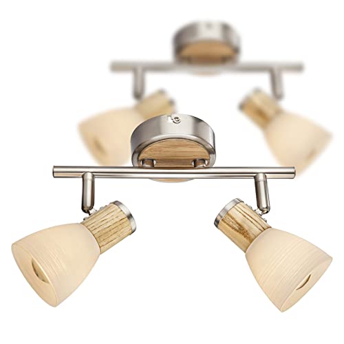 bmf-versand Deckenlampe für Wohnzimmer Flur im 2er Set - Moderne Deckenleuchte 2-Flammig Küche Esszimmer - Edler Deckenstrahler Nickel Matt Holz-Optik für Schlafzimmer Länge 25 cm von bmf-versand