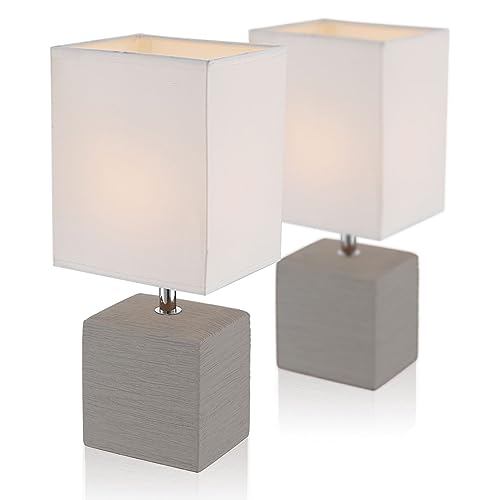 Nachttischlampe 2er Set Braun - Tischlampe Wohnzimmer Vintage Modern - Lampenschirm Weiß Stoff Eckig - Lampe Schlafzimmer Nachttisch Schmal - Dekolampen Innen Fensterbank - 29 cm von bmf-versand