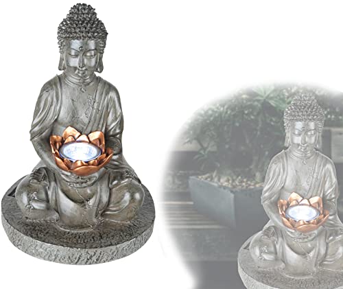 Solarlampe für Außen Garten Buddha Figur - Solarleuchte Balkon Statue - Gartenlampe Höhe 30 cm - Außenleuchte LED Stehend - Gartendeko Solar Wetterfest - inkl Pflegetuch von bmf-versand