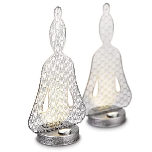 Solarlampe für Außen Stehend Buddha 2er Set – Solarleuchte Garten 36 cm Hoch – Außenleuchte Gartenlampe LED – Leuchte Solar Aussenlampe IP 44 Metall Lichtspiel von bmf-versand