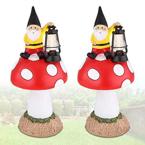 Solarlampe für Außen Stehend Gartenzwerg 2er Set – Solarleuchte Garten 28 cm Hoch – Außenleuchte Gartenlampe LED – Leuchte Solar Aussenlampe IP 44 Zwerg Fliegenpilz von bmf-versand