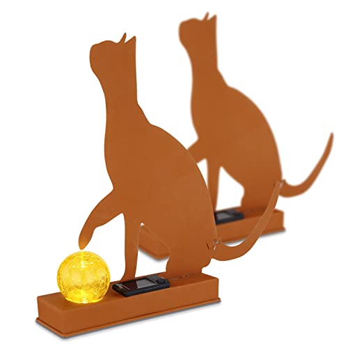 Solarlampe für Außen Stehend Katze 2er Set – Solarleuchte Garten 33 cm Hoch – Außenleuchte Gartenlampe LED – Leuchte Solar Aussenlampe IP 44 Metall Glas Amber Rostfarben Crackle Solarlampe für Außen Stehend Katze 2er Set – Solarleuchte Garten 33 cm Hoch – Außenleuchte Gartenlampe LED – Leuchte Solar Aussenlampe IP 44 Metall Glas Amber Rostfarben Crackle von bmf-versand