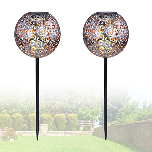 Solarlampe für Außen Stehend Kugel 2er Set – Solarleuchte Garten Durchmesser 19 cm – Außenleuchte Gartenlampe LED Höhe 54 cm – Leuchte Solar Aussenlampe IP 44 Lichtspiel Metall Erdspieß von bmf-versand