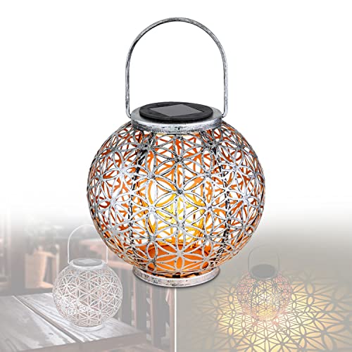 Solarlampe für Außen Stehend Laterne mit Pflegetuch – Solarleuchte Garten 29 cm Hoch – Außenleuchte Gartenlampe LED aus Metall – Leuchte Solar Aussenlampe IP 44 Antik Silber von bmf-versand