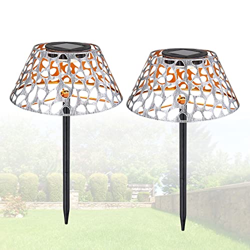 Solarlampe für Außen Stehend Metallschirm 2er Set – Solarleuchte Garten – Außenleuchte Gartenlampe LED – Leuchte Solar Aussenlampe IP 44 Metall Erdspitz Lichtspiel von bmf-versand