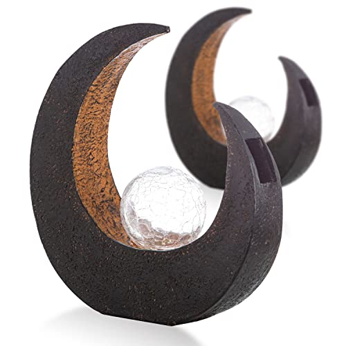 bmf-versand Solarlampe für Außen Stehend Mond 2er Set – Solarleuchte Garten 30 cm Hoch – Außenleuchte Gartenlampe LED – Leuchte Solar Aussenlampe IP 44 Schwarz Braun Crackle von bmf-versand