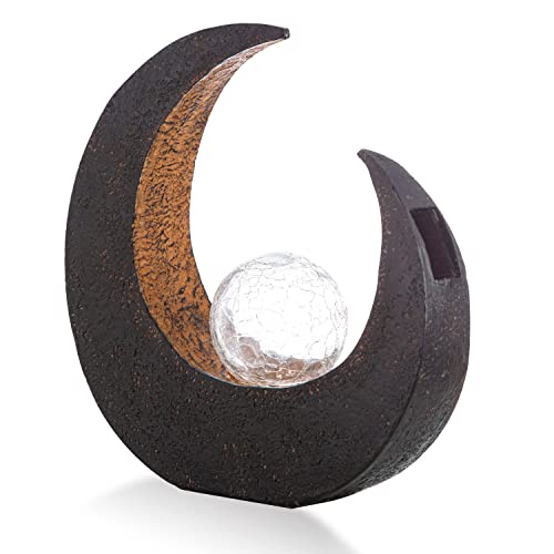 Solarlampe für Außen Stehend Mond mit Pflegetuch – Solarleuchte Garten 30 cm Hoch – Außenleuchte Gartenlampe LED – Leuchte Solar Aussenlampe IP 44 Schwarz Braun Crackle von bmf-versand