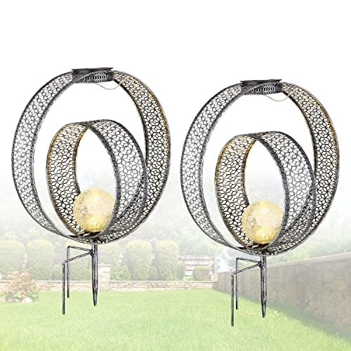 Solarlampe für Außen Stehend Ring 2er Set – Solarleuchte Garten 42 cm – Außenleuchte Gartenlampe LED – Leuchte Solar Aussenlampe IP 44 Silber Glas Metall Erdspitz Solarlampe für Außen Stehend Ring 2er Set – Solarleuchte Garten 42 cm – Außenleuchte Gartenlampe LED – Leuchte Solar Aussenlampe IP 44 Silber Glas Metall Erdspitz von bmf-versand