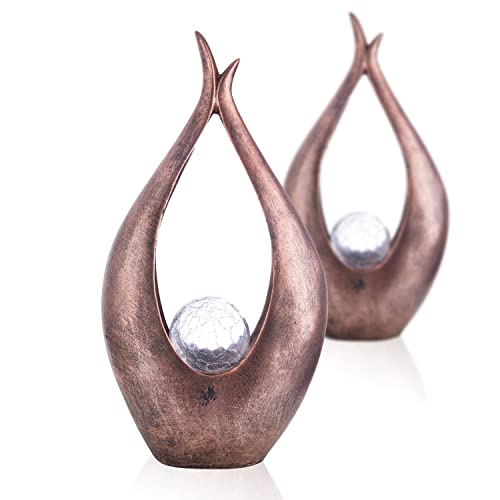 bmf-versand® Solarlampe für Außen Stehend Skulptur 2er Set – Solarleuchte Garten 47 cm Hoch – Außenleuchte Gartenlampe LED – Leuchte Solar Aussenlampe IP 44 Bronzefarben Kugel Crackle von bmf-versand
