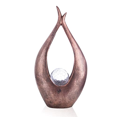 bmf-versand® Solarlampe für Außen Stehend Skulptur mit Pflegetuch – Solarleuchte Garten 47 cm Hoch – Außenleuchte Gartenlampe LED – Leuchte Solar Aussenlampe IP 44 Bronzefarben Kugel Crackle von bmf-versand