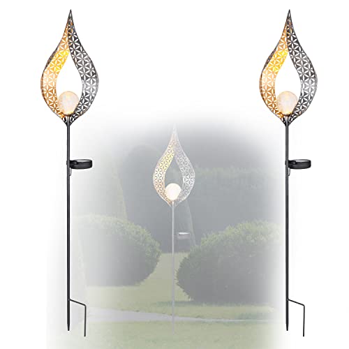 bmf-versand Solarlampe für Außen Stehend Stab mit Kugel 2er Set – Solarleuchte Dekoration Garten 90 cm – Außenleuchte Gartenlampe LED – Leuchte Solar Aussenlampe IP 44 Schalter Metall Glas von bmf-versand