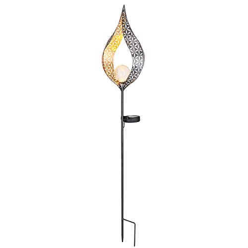 bmf-versand Solarlampe für Außen Stehend Stab mit Kugel mit Pflegetuch – Solarleuchte Dekoration Garten 90 cm – Außenleuchte Gartenlampe LED – Leuchte Solar Aussenlampe IP 44 Schalter Metall Glas von bmf-versand