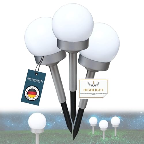 bmf-versand Solarlampe für Außen Stehend Wegeleuchte 3er Set – Solarleuchte Garten Höhe 35 cm – Außenleuchte Gartenlampe LED – Leuchte Solar Aussenlampe IP 44 Weiß Silber Metallic von bmf-versand