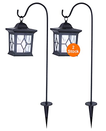 bmf-versand® Solarlampen für Außen Deko Laterne mit LED 2er Set - Gartendeko Vintage Landhaus - Solarleuchten Garten Warmweiß - Außenlampe Stehend Solar Schwarz - Höhe 51 cm von bmf-versand