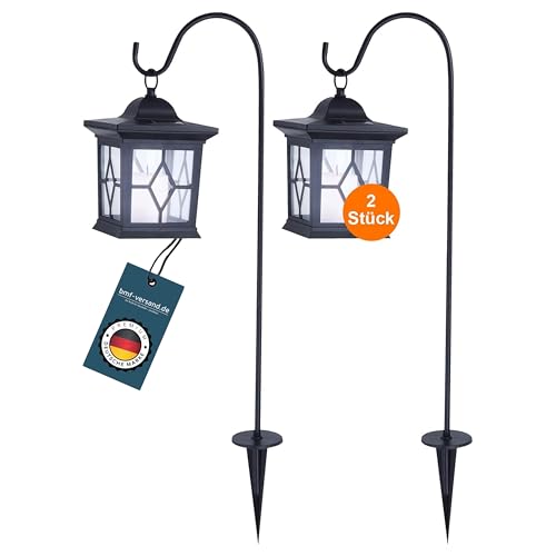 bmf-versand® Solarlampen für Außen Deko Laterne mit LED 2er Set - Gartendeko Vintage Landhaus - Solarleuchten Garten Warmweiß - Außenlampe Stehend Solar Schwarz - Höhe 51 cm von bmf-versand