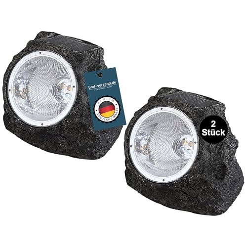 bmf-versand® 2er Set LED Garten Solarsteine Schwarz - Solarlampen für Außen klein - Deko Stein led - leuchtender Solarstein mit LED wetterfest - Wegeleuchten und Außenbeleuchtung - Solarleuchte von bmf-versand
