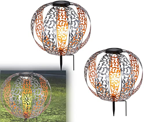 bmf-versand® Solarleuchten für Außen Garten Kugel - Solarlampen Balkon 2 Stück - Solarlampe Durchmesser 30 cm Silber Antik - Außenleuchte LED Erdspieß - Solarleuchte Gartenlampe Solar Wetterfest von bmf-versand