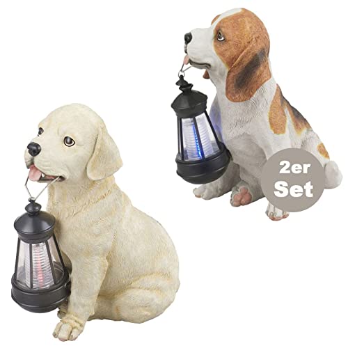 Solarlampen für Außen Hunde LED 2er Set - Gartendeko Solar Hund mit Laterne - Solarleuchten Garten Hund - Außenlampe Stehend - Höhe 26 cm und 25 cm von bmf-versand