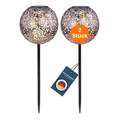 bmf-versand® LED-Solarkugel 20cm 2er Set - Solar Kugelleuchte - Außenkugelleuchte mit Stab 54cm - runde Solarlampen für Außen Garten - Gartenleuchte Spritzwasser geschützt - Solarleuchte von bmf-versand