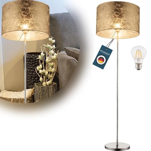bmf-versand Stehlampe Wohnzimmer Gold Textil Lampenschirm - LED Stehleuchte Stoffschirm 40 cm Goldfarben - Standlampe Schlafzimmer Höhe 160 cm - Standleuchte inkl Leuchtmittel von bmf-versand