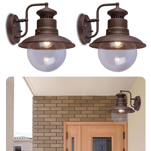 bmf-versand® Außenleuchten Wand 2er Set - Außenwandleuchten Rost Optik Laterne - Außenlampe Glas Schirm - Außenwandlampe E27 - Wandlampe Außen von bmf-versand