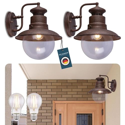 bmf-versand® Außenleuchten Wand 2er Set - LED Außenwandleuchten Rost Optik Laterne - Außenlampe Glas Schirm - Außenwandlampe E27 - Wandlampe Außen von bmf-versand