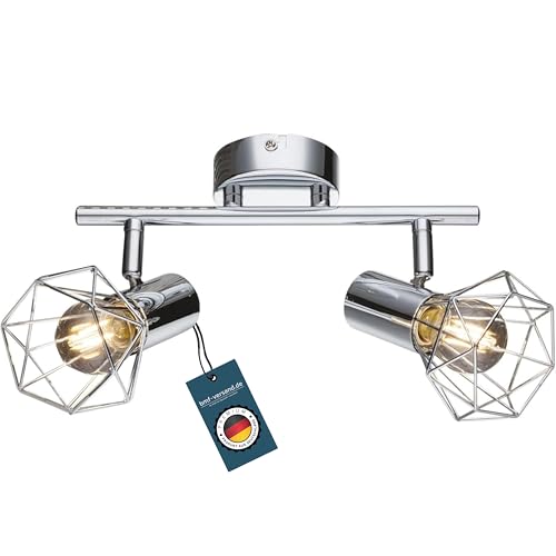 bmf-versand® Deckenleuchte Wohnzimmer Flur 2-Flammig – Verchromte Deckenlampe in Moderner Optik – Deckenstrahler aus Chrom, Höhe 150 mm, Länge 255 mm, E14-Fassung von bmf-versand