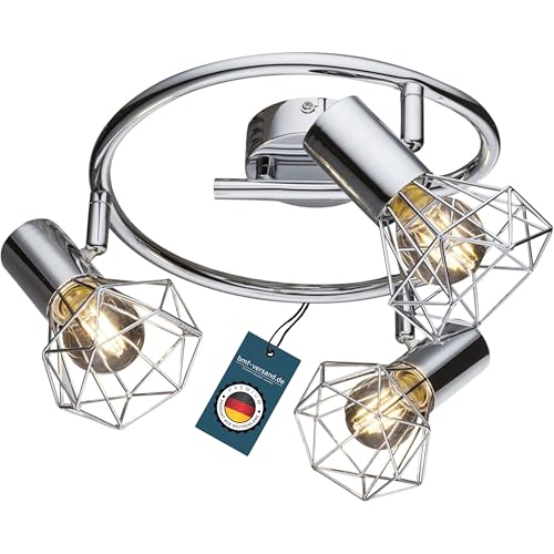 bmf-versand® Deckenleuchte Wohnzimmer Flur 3-Flammig - verchromte Deckenlampe in moderner Optik - Deckenstrahler aus chrom Höhe 150 mm Durchmesser 250 mm E14-Fassung von bmf-versand