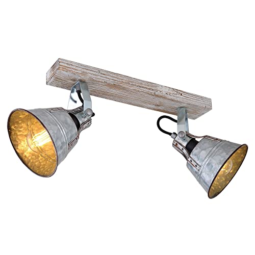 bmf-versand® Deckenleuchte aus Metall und Holz - Deckenlampe Wohnzimmer 2-flammig in weiß und goldfarben - Deckenstrahler Vintage Design Länge 380 mm Höhe 240 mm E27-Fassung von bmf-versand