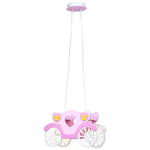 bmf-versand® Deckenleuchte für Mädchen Kinderzimmer - Deckenlampe weiß rosa Kutsche 2-flammig - Kinderzimmerlampe Höhe 800 mm Länge 330 mm E27-Fassung von bmf-versand