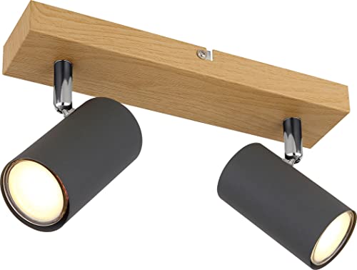 bmf-versand® Deckenstrahler 2 Flammig Schwenkbar Graphit - Deckenleuchte mit 2 Spots Holz Optik - Deckenlampe Wohnzimmer Modern - Strahler Küche Fassung GU10 von bmf-versand