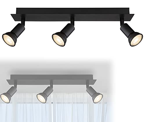 bmf-versand® Deckenstrahler 3 Flammig Schwenkbar - Deckenleuchte mit 3 Spots Schwarz - Deckenlampe Wohnzimmer Modern - Strahler Küche Fassung GU10 von bmf-versand