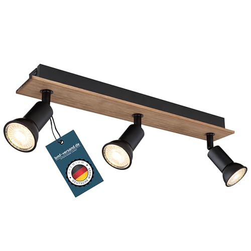 bmf-versand® Deckenstrahler 3 Flammig Schwenkbar - Deckenleuchte mit 3 Spots Schwarz Holz Optik - Deckenlampe Wohnzimmer Modern - Strahler Küche Fassung GU10 von bmf-versand