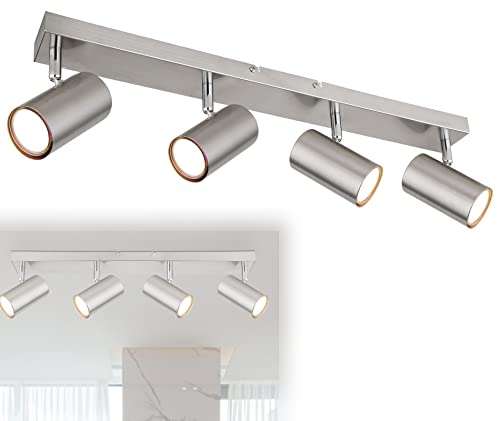 bmf-versand® Deckenstrahler 4 Flammig Schwenkbar - Deckenleuchte mit 4 Spots Nickel - Deckenlampe Wohnzimmer Modern - Strahler Küche Fassung GU10 von bmf-versand