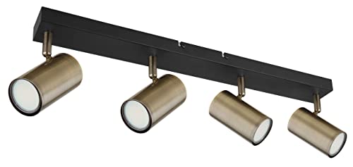 bmf-versand® Deckenstrahler 4 Flammig Schwenkbar Messing - Deckenleuchte mit 4 Spots Schwarz - Deckenlampe Wohnzimmer Modern - Strahler Küche Fassung GU10 von bmf-versand