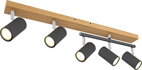 bmf-versand® Deckenstrahler 5 Flammig Schwenkbar Graphit - Deckenleuchte mit 5 Spots Holz Optik - Deckenlampe Wohnzimmer Modern - Strahler Küche Fassung GU10 von bmf-versand