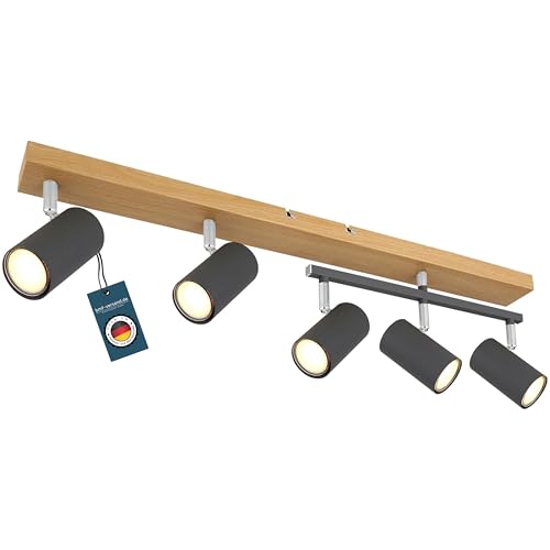 bmf-versand® Deckenstrahler 5 Flammig Schwenkbar Graphit - Deckenleuchte mit 5 Spots Holz Optik - Deckenlampe Wohnzimmer Modern - Strahler Küche Fassung GU10 von bmf-versand