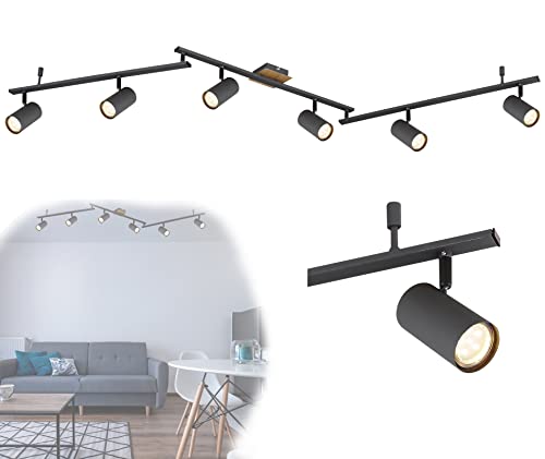 bmf-versand® Deckenstrahler 6 Flammig Schwenkbar Graphit - Deckenleuchte mit 6 Spots Holz Optik - Deckenlampe Wohnzimmer Modern - Strahler Küche Fassung GU10 von bmf-versand