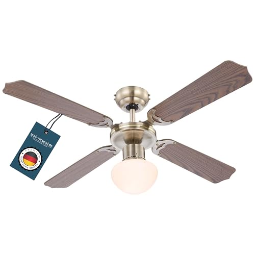 bmf-versand® - Deckenventilator für angenehme Nächte - Deckenbelüfter mit einfacher Montage und LED Licht - Eleganter Raumventilator mit Rattan-Optik -Room Air Circulator - Deckenbelüfter von bmf-versand