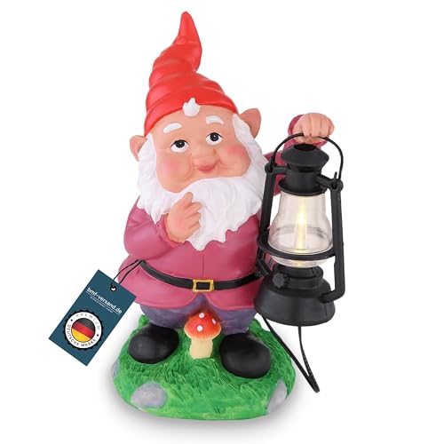 bmf-versand® Gartenzwerg Lustig für Außen - Solarleuchte Garten Deko Zwerg mit Laterne - Solarlampe Camping Balkon - Gartendeko Figuren Solar - Außenlampe Solarlicht LED von bmf-versand