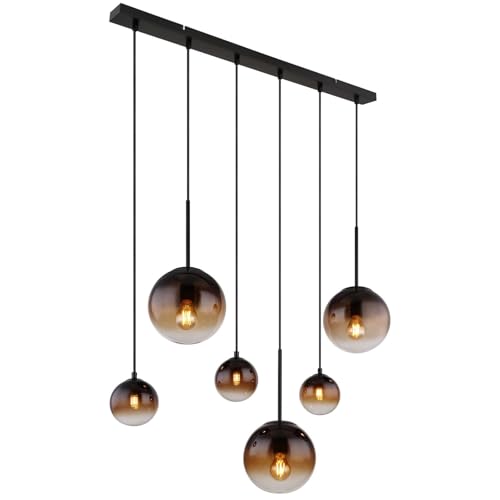 bmf-versand® Hängelampe Esstisch 6-Flammig aus Glas - Moderne Pendelleuchte Amberfarben Rauchglas als Wohnzimmerlampe hängend - Hängeleuchte Deckenleuchte Flur Esszimmerlampe von bmf-versand