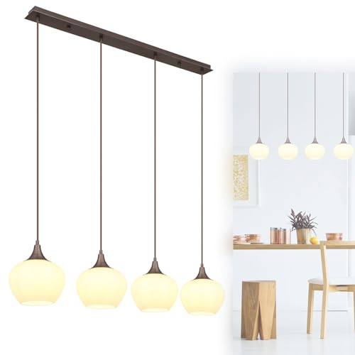 bmf-versand® Hängelampe Esstisch Glas Modern - Pendelleuchte Esszimmer 4 flammig - Hängeleuchte Wohnzimmer Braun - Pendellampe Küche hängend - Breite 100 cm von bmf-versand