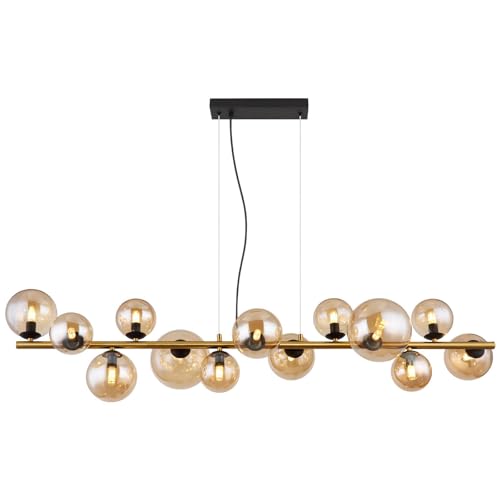 bmf-versand® Hängelampe Esstisch LED Messing Farben - Hängeleuchte Esszimmer Glas Kugeln Amber - Pendelleuchte Modern - Moderne Pendellampe 13-flammig Wohnzimmer von bmf-versand
